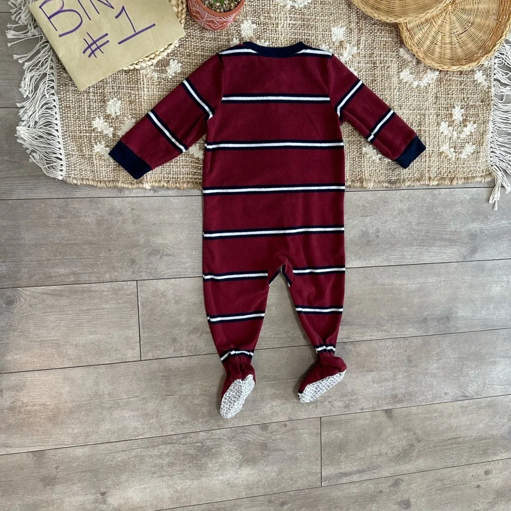 Carter's Toddler Boy Zip Footie Pajamas Sleeper Striped Fleece Tow Truck 18 M